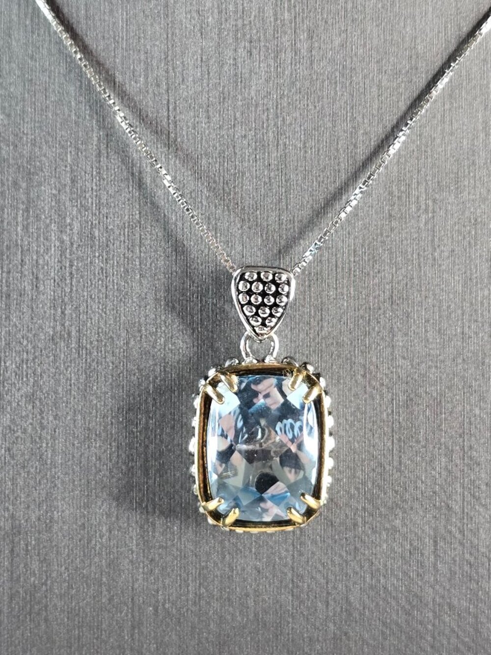 Womens Vintage Estate Sterling Silver Topaz Pendant Necklace 12.5g E6633
